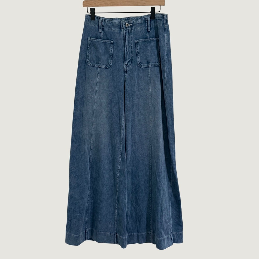 Halara Flex Wide Leg Jeans Womens M Tall Blue Patch Pocket Baggy Boho NWT